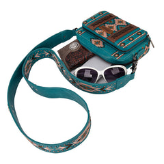 Wrangler Aztec Printed Crossbody Purse-Turquoise