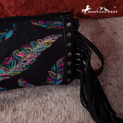 Montana West Embroidered Feather Collection Clutch/Crossbody