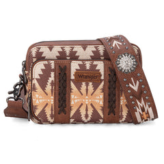 Wrangler Aztec Printed Crossbody Purse-Light Coffee