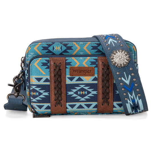 Wrangler Aztec Printed Crossbody Purse-Navy