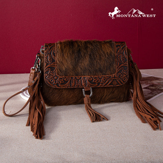 2024 New Montana West Hair-On Cowhide Leather Clutch/Crossbody Bag