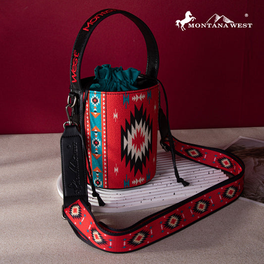 2024 New Montana West Aztec Drawstring Bucket Crossbody Purse