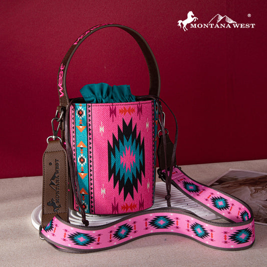 2024 New Montana West Aztec Drawstring Bucket Crossbody Purse