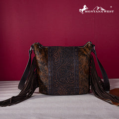 Montana West Hair-On Cowhide/Tooled Fringe Concealed Carry Crossbody Bag