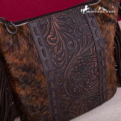 Montana West Hair-On Cowhide/Tooled Fringe Concealed Carry Crossbody Bag