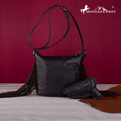 Montana West Hair-On Cowhide/Tooled Fringe Concealed Carry Crossbody Bag