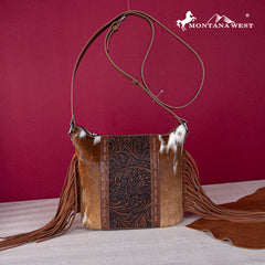 Montana West Hair-On Cowhide/Tooled Fringe Concealed Carry Crossbody Bag