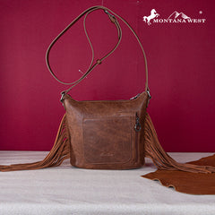 Montana West Hair-On Cowhide/Tooled Fringe Concealed Carry Crossbody Bag