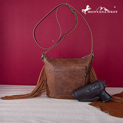 Montana West Hair-On Cowhide/Tooled Fringe Concealed Carry Crossbody Bag