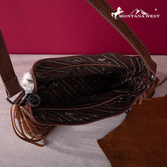 Montana West Hair-On Cowhide/Tooled Fringe Concealed Carry Crossbody Bag