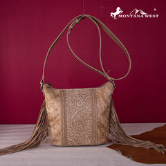 Montana West Hair-On Cowhide/Tooled Fringe Concealed Carry Crossbody Bag