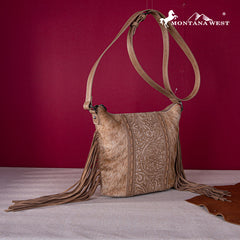 Montana West Hair-On Cowhide/Tooled Fringe Concealed Carry Crossbody Bag