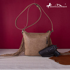 Montana West Hair-On Cowhide/Tooled Fringe Concealed Carry Crossbody Bag