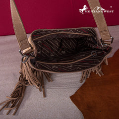 Montana West Hair-On Cowhide/Tooled Fringe Concealed Carry Crossbody Bag