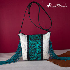 Montana West Hair-On Cowhide/Tooled Fringe Concealed Carry Crossbody Bag