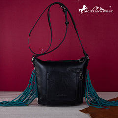 Montana West Hair-On Cowhide/Tooled Fringe Concealed Carry Crossbody Bag