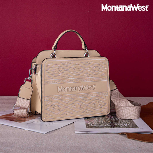 Montana West Floral Embossed Leather Tote/Crossbody Bag