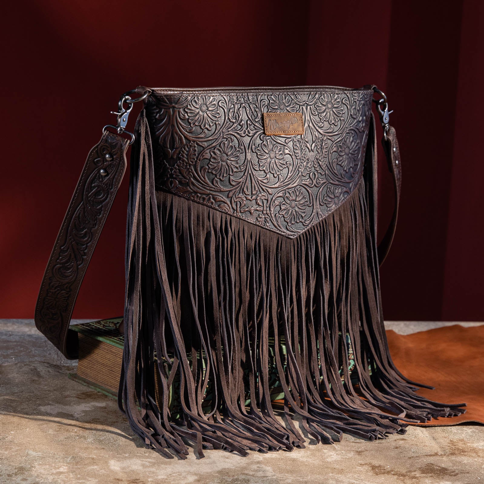 Wrangler Vintage Floral Embossed Fringe Concealed Carry Oversize Crossbody/Shoulder Bag - Cowgirl Wear