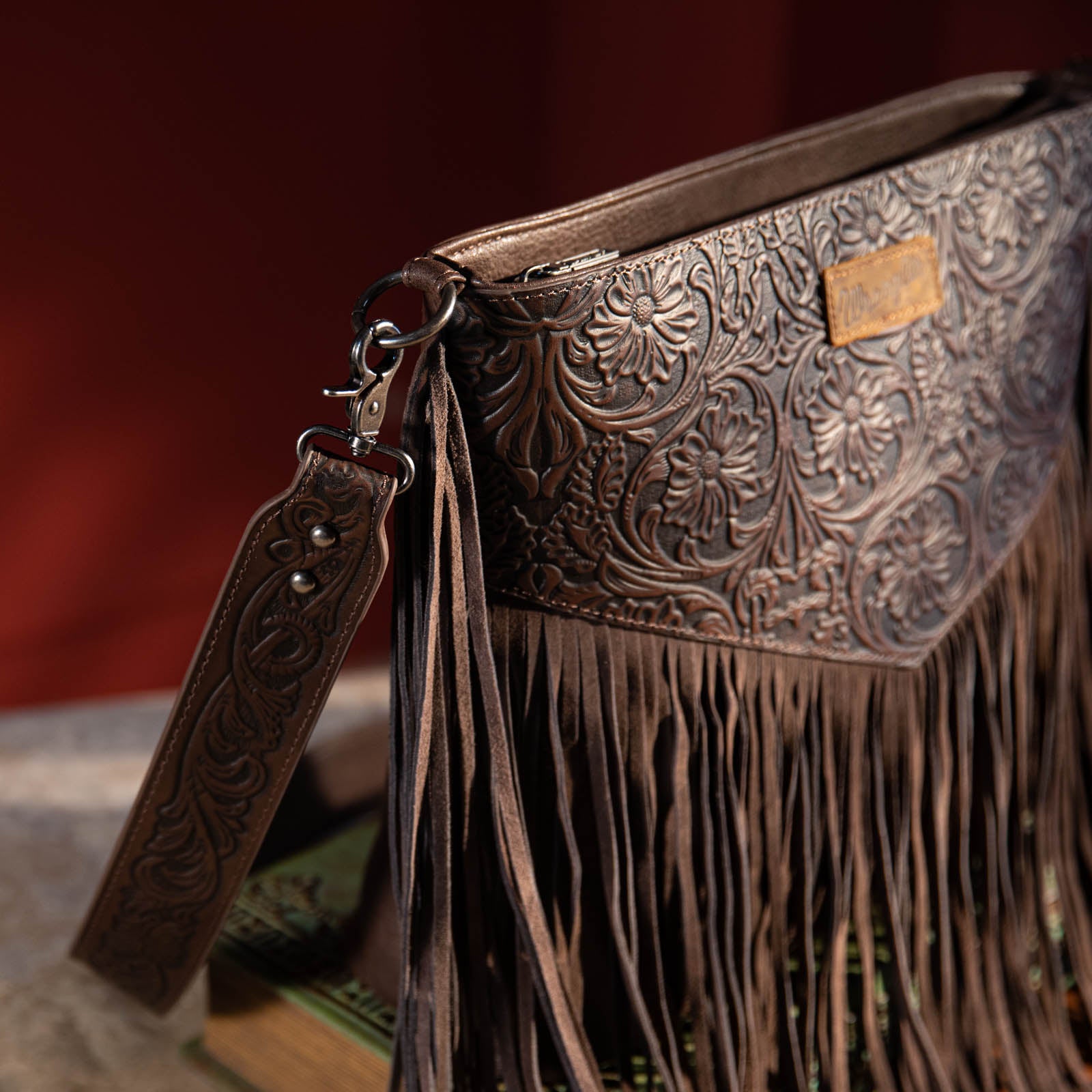 Wrangler Vintage Floral Embossed Fringe Concealed Carry Oversize Crossbody/Shoulder Bag - Cowgirl Wear