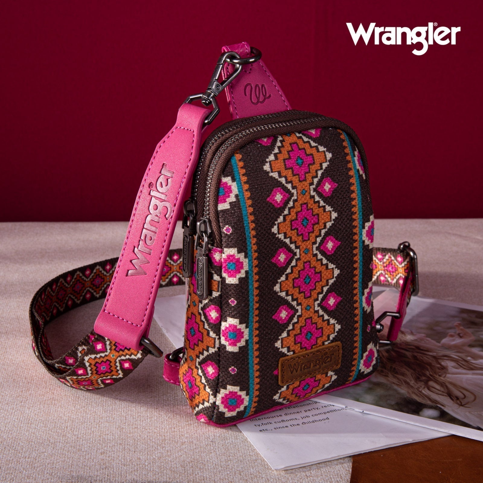 2024 New Wrangler Southwestern Print Canvas Crossbody/Sling/Chest Bag - Cowgirl Wear