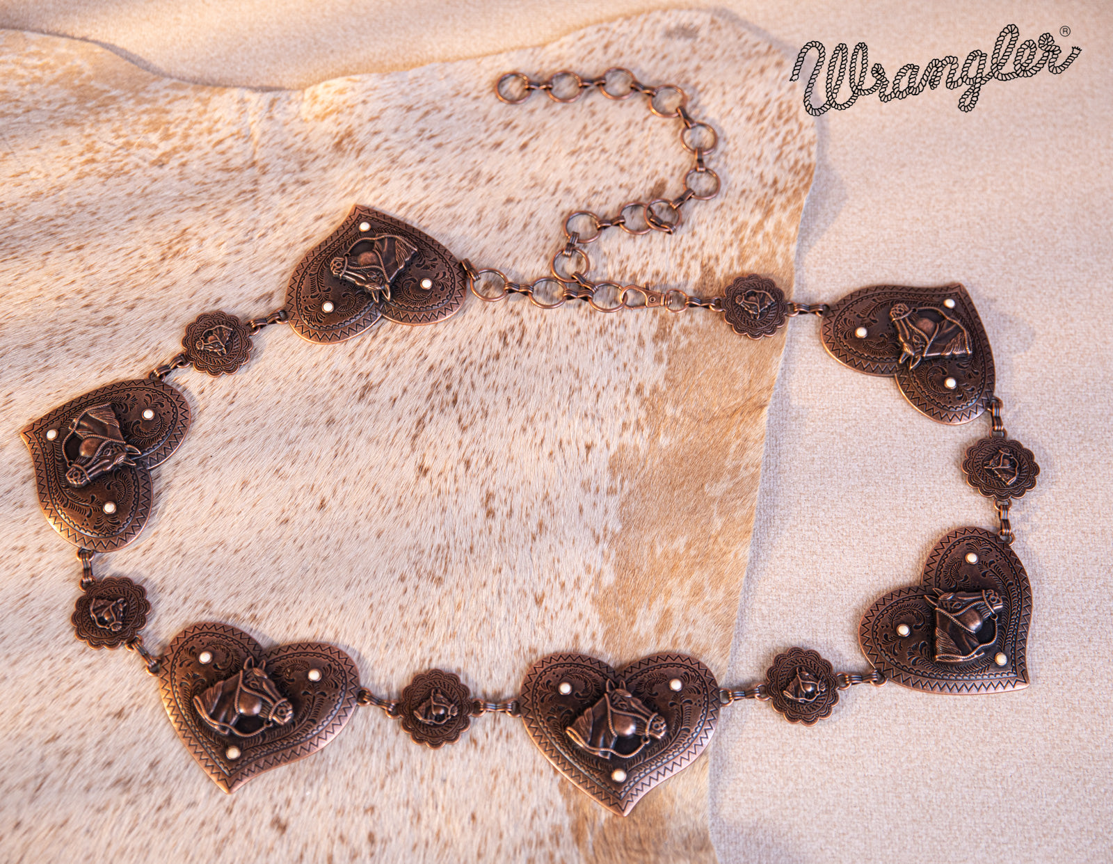 Wrangler Heart Shape Stone Concho Chain Belt - Cowgirl Wear