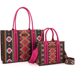 Wrangler Aztec Southwestern Pattern Dual Sided Print Canvas Tote/Crossbody Bag Collection - Cowgirl Wear