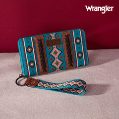 2024 New Wrangler Aztec Southwestern Pattern Canvas Wallet with Wristlet Strap