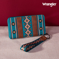 2024 New Wrangler Aztec Southwestern Pattern Canvas Wallet with Wristlet Strap