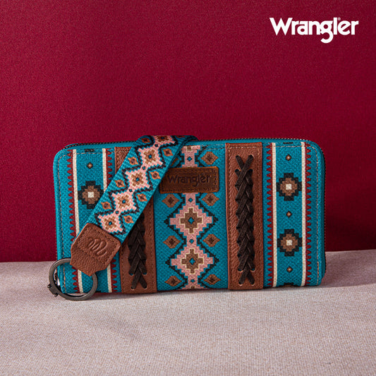 2024 New Wrangler Aztec Southwestern Pattern Canvas Wallet with Wristlet Strap