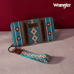 2024 New Wrangler Aztec Southwestern Pattern Canvas Wallet with Wristlet Strap