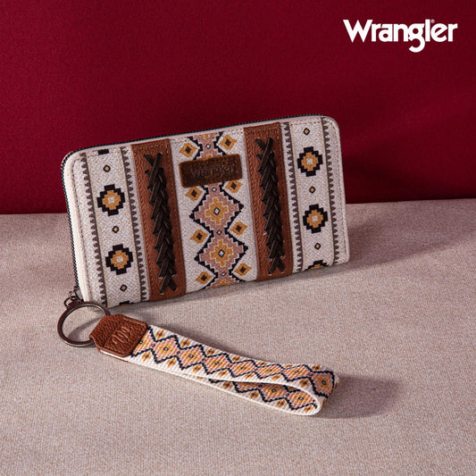 Wrangler Aztec Southwestern Pattern Canvas Wallet-Coffee