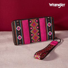 2024 New Wrangler Aztec Southwestern Pattern Canvas Wallet with Wristlet Strap