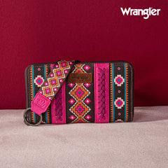 2024 New Wrangler Aztec Southwestern Pattern Canvas Wallet with Wristlet Strap