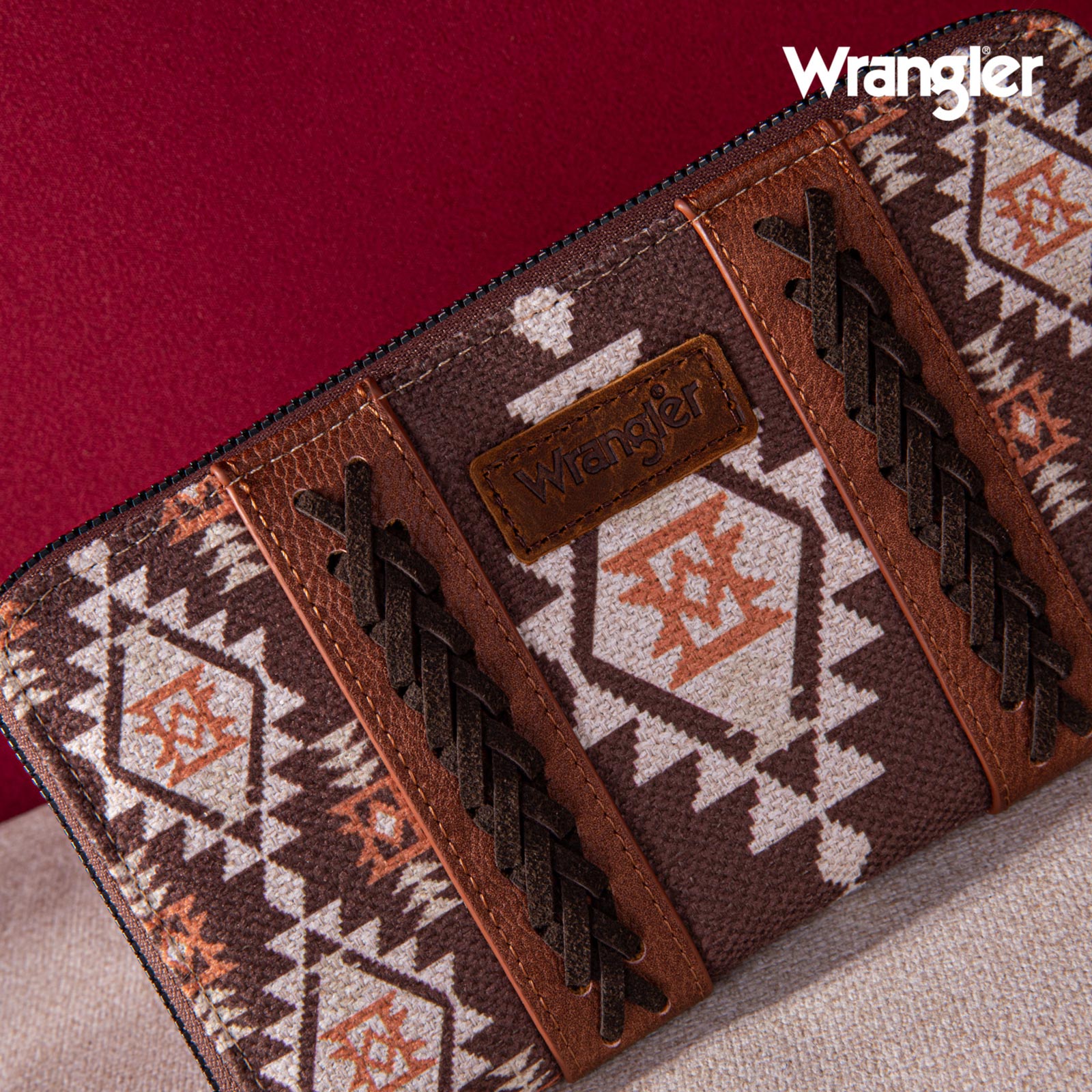 2024 New Wrangler Aztec Southwestern Pattern Canvas Wallet with Wristlet Strap