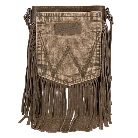 Wrangler Leather Fringe Jean Denim Pocket Crossbody - Cowgirl Wear