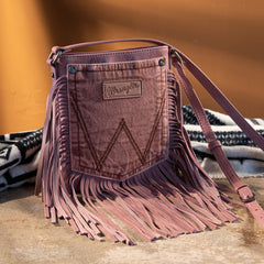 Wrangler Leather Fringe Jean Denim Pocket Crossbody - Cowgirl Wear