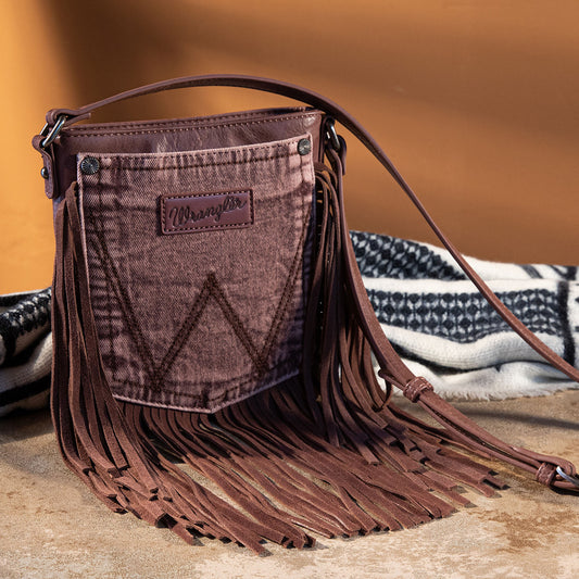 Wrangler Leather Fringe Jean Denim Pocket Crossbody - Cowgirl Wear