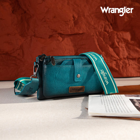 WG120-209  Wrangler Dual Zipper Compartment Crossbody Bag - Turquoise