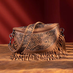 Montana West Floral Embossed Fringe Fanny Pack