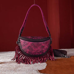 Montana West Floral Embossed Fringe Fanny Pack