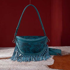 Montana West Floral Embossed Fringe Fanny Pack