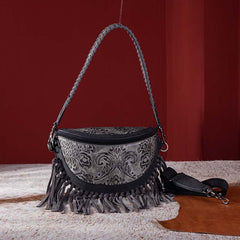 Montana West Floral Embossed Fringe Fanny Pack