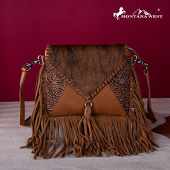 Montana West Genuine Leather Hair-On Cowhide Fringe Bohemian Crossbody