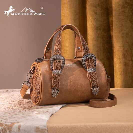 Montana West Western Tooled Buckle Collection Mini Barrel Crossbody Bag