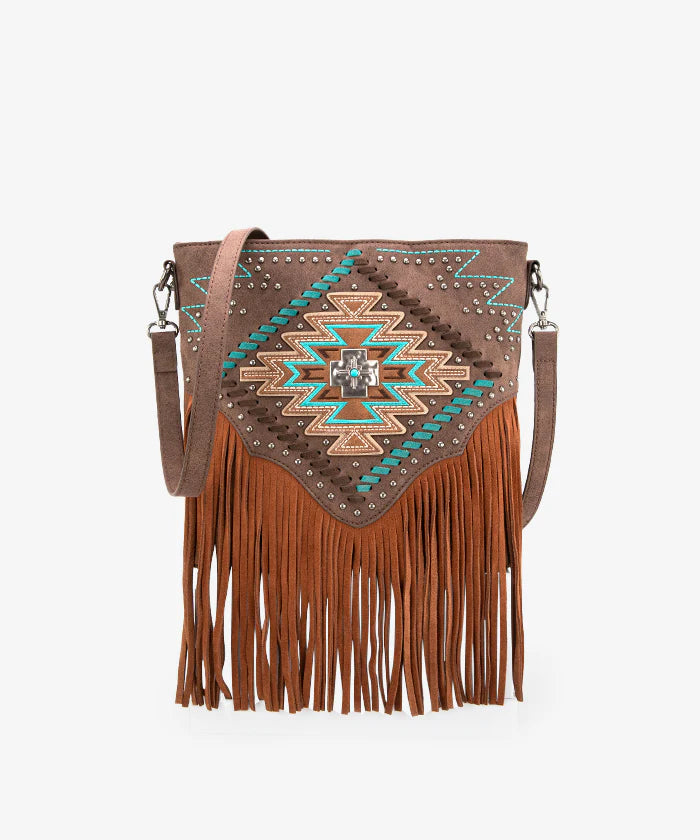 Montana West Aztec Fringe Concealed Carry Crossbody Purse Coffee