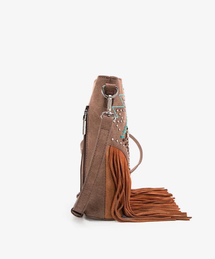 Montana West Aztec Fringe Concealed Carry Crossbody Purse Coffee