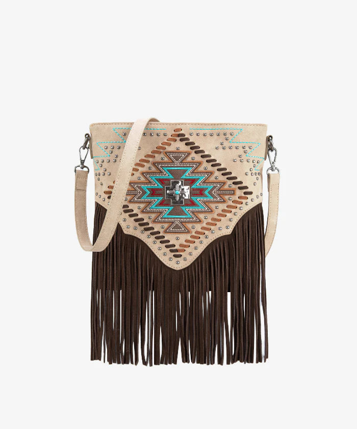 Montana West Aztec Fringe Concealed Carry Crossbody Purse Tan