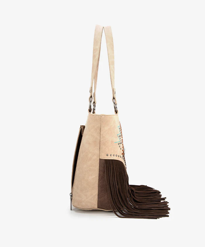 Montana West Aztec Fringe Concealed Carry Tote Bag Tan