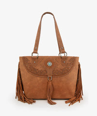 Montana West Cut-out Fringe Tote Bag Brown