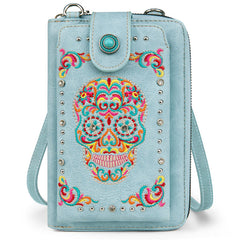 PHD-2114  American Bling Sugar Skull Phone Wallet/Crossbody